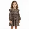 dress with ruffles, long sleeve dress, leopard print dress