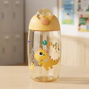 500ml Cute Dinosaur Sippy Water Bottle with Silicone Straw for Kids