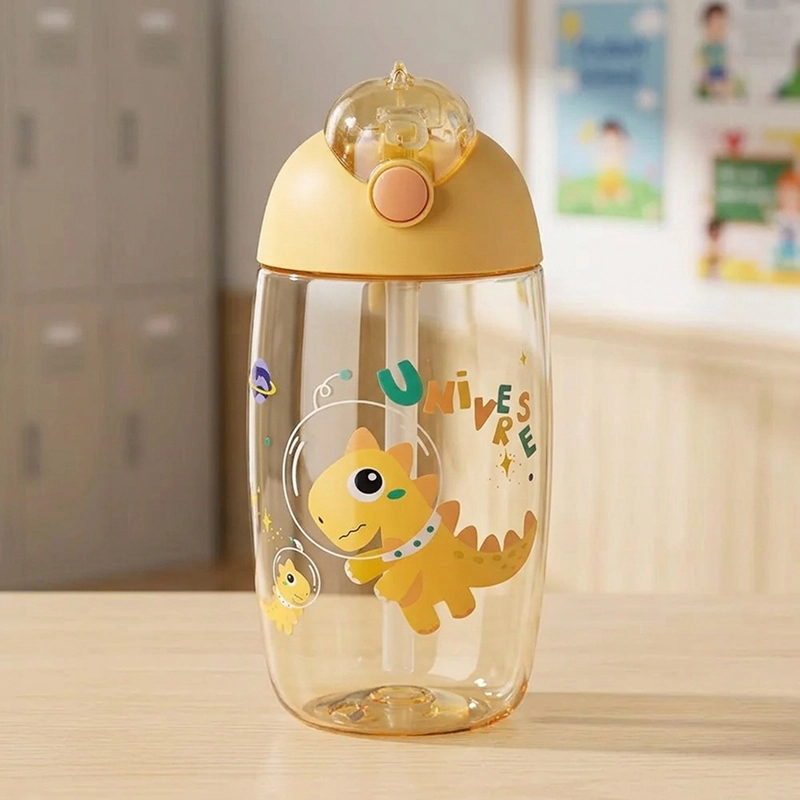 500ml Cute Dinosaur Sippy Water Bottle with Silicone Straw for Kids