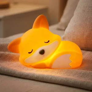Cute Fox Squishy Night Light Rechargeable Dimmable Silicone Lamp