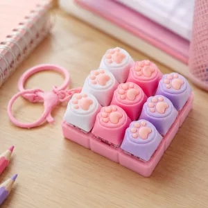 Cute Paw Sensory Pop-It Button Fidget Toy Keychain for Kids