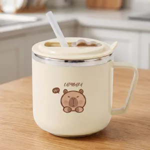 Cute Capybara Stainless Steel Sippy Cup with Straw for Kids