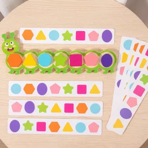 Magnetic Wooden Caterpillar Colour Shape Matching Montessori Toy for Kids
