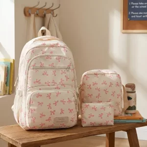 3-In-1 Cute Ergonomic Bow Backpack Lightweight School Bag Set for Kids