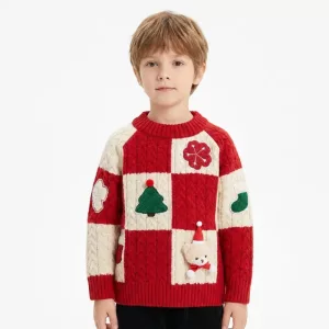 Warm Red Christmas Sweater Soft Pullover for Kids