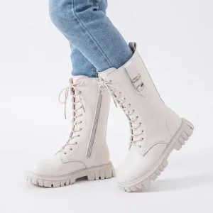 Stylish Plush Lace-Up High Zipper Boots Non-Slip Waterproof Shoes for Kids