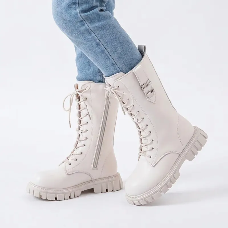 Stylish Plush Lace-Up High Zipper Boots Non-Slip Waterproof Shoes for Kids